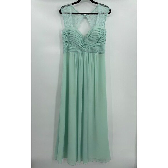 BILL LEVKOFF Mint Green Chiffon Lace Keyhole Bridesmaid Gown Maxi Dress Size 10 - Picture 1 of 8